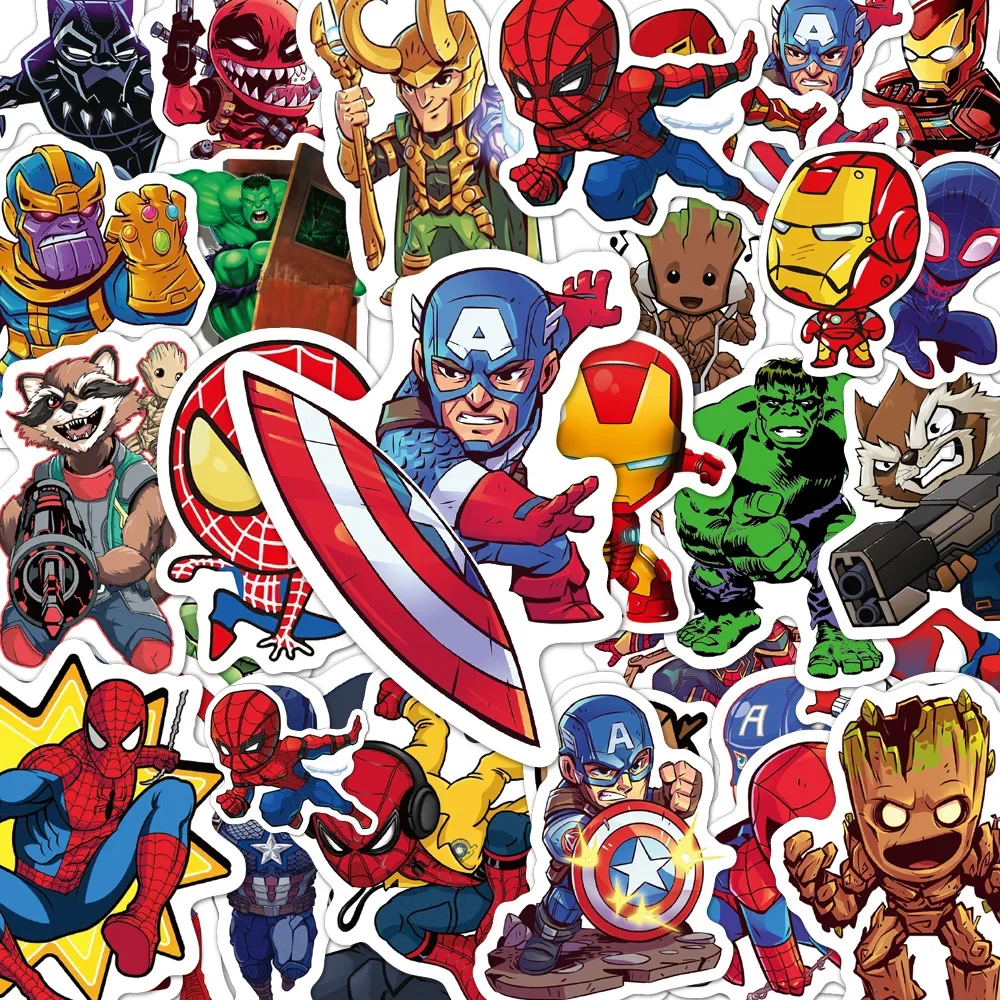 50pcs Disney Anime Cute The Avengers Superhero Stickers Decals DIY Suitcase Diray Kawaii Cartoon Graffiti Sticker Pack New