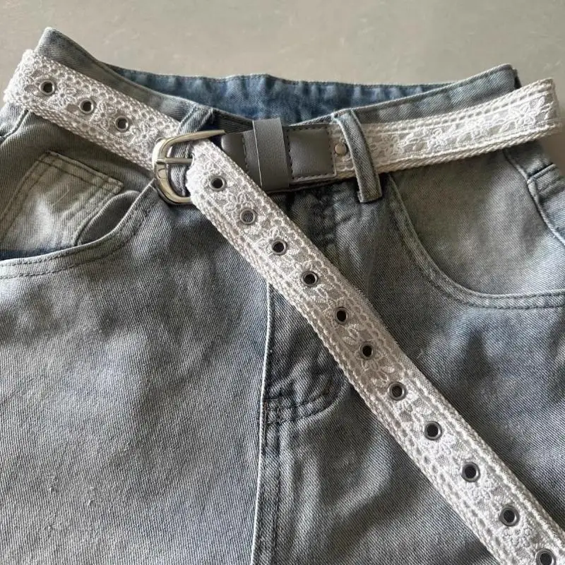 Vintage-Spitzengürtel für Damen, modische Metallschnalle, dekorativer Taillengürtel, Retro-Jeans-Accessoire, koreanisches Trenddesign, 110 cm – Detail 3