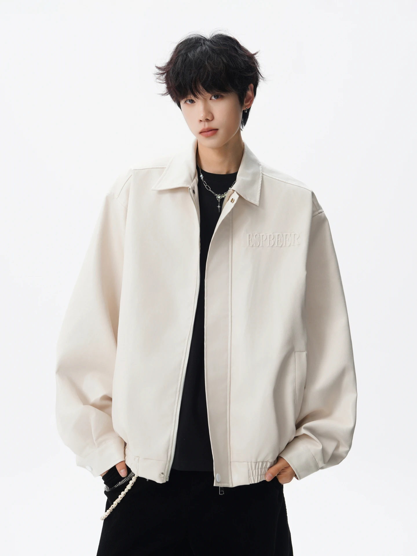 

American Retro Letter Embroidered PU Leather Lapel Jacket Men's and Women's Trendy Brand Loose Couple Locomotive Jacket