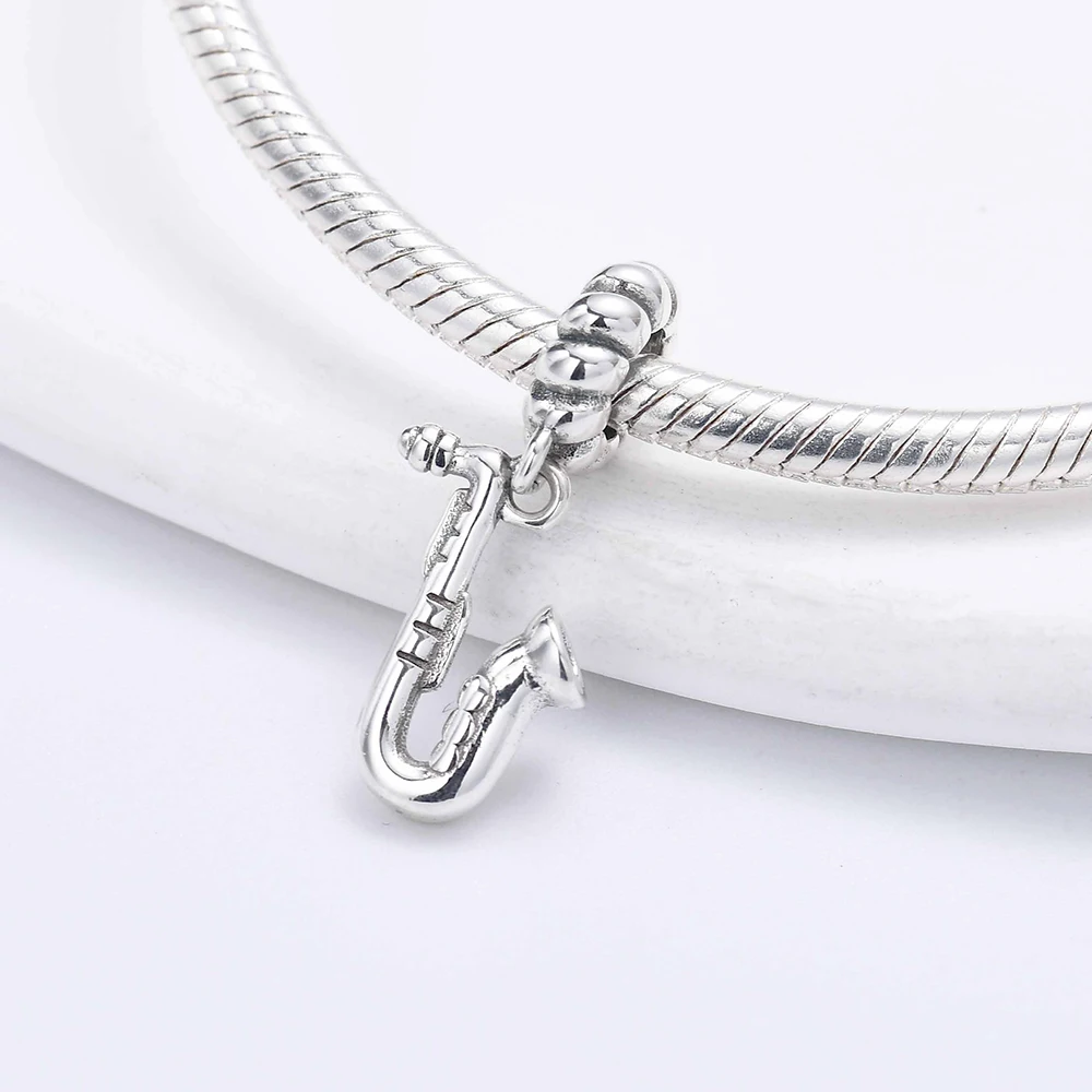 جديد 925 فضة الغيتار الموسيقية ملاحظة سحر of ley 925 سلسلة مطرز صالح الأصلي قلادة سوار DIY بها بنفسك السيدات مجوهرات