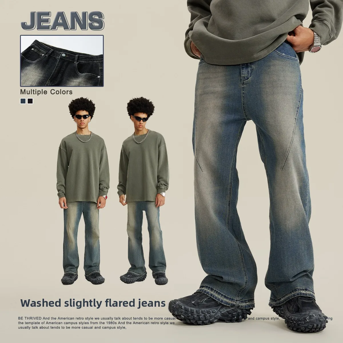 

Мужские свободные джинсы в американском стиле, с эффектом потертости, слегка расклешенные, длинные брюки, весенняя мода, повседневные прямые хлопковые брюки