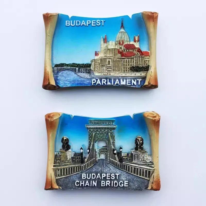 Hungarian Parliament Building Chain Bridge book tourist souvenirs in Budapest magnetic refrigerator sticker