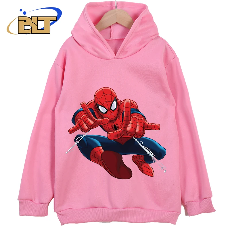 Spider-Man print children's clothing New kids hoodie Pink casual top Classic sportswear Suitable for boys and girls