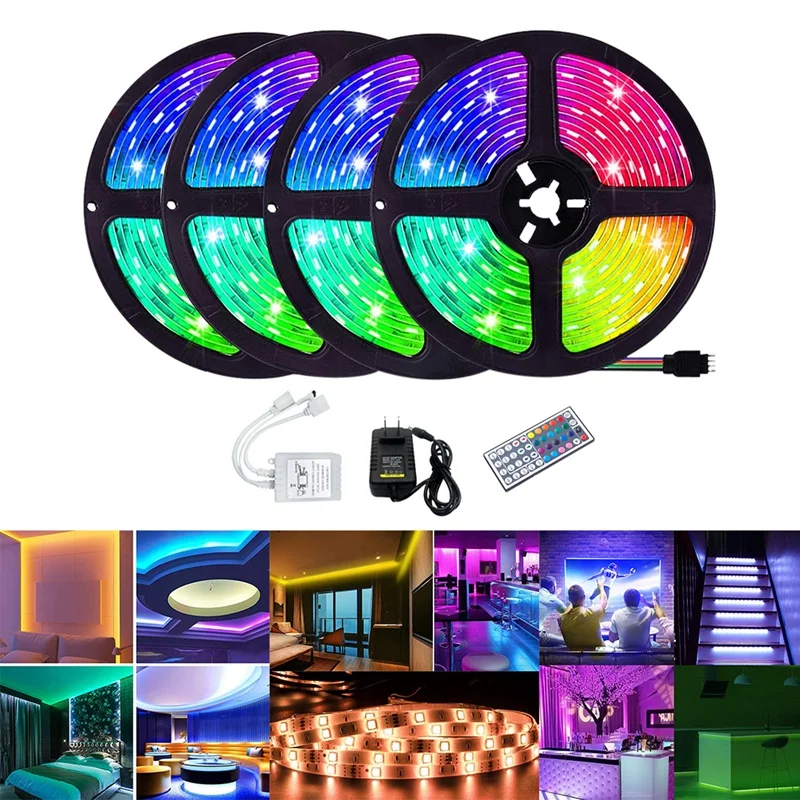 20M LED Strip Light RGB 3528 Color Changing LED Flexible Lights With 44 Key Remote For Bedroom TV Backlight Bar