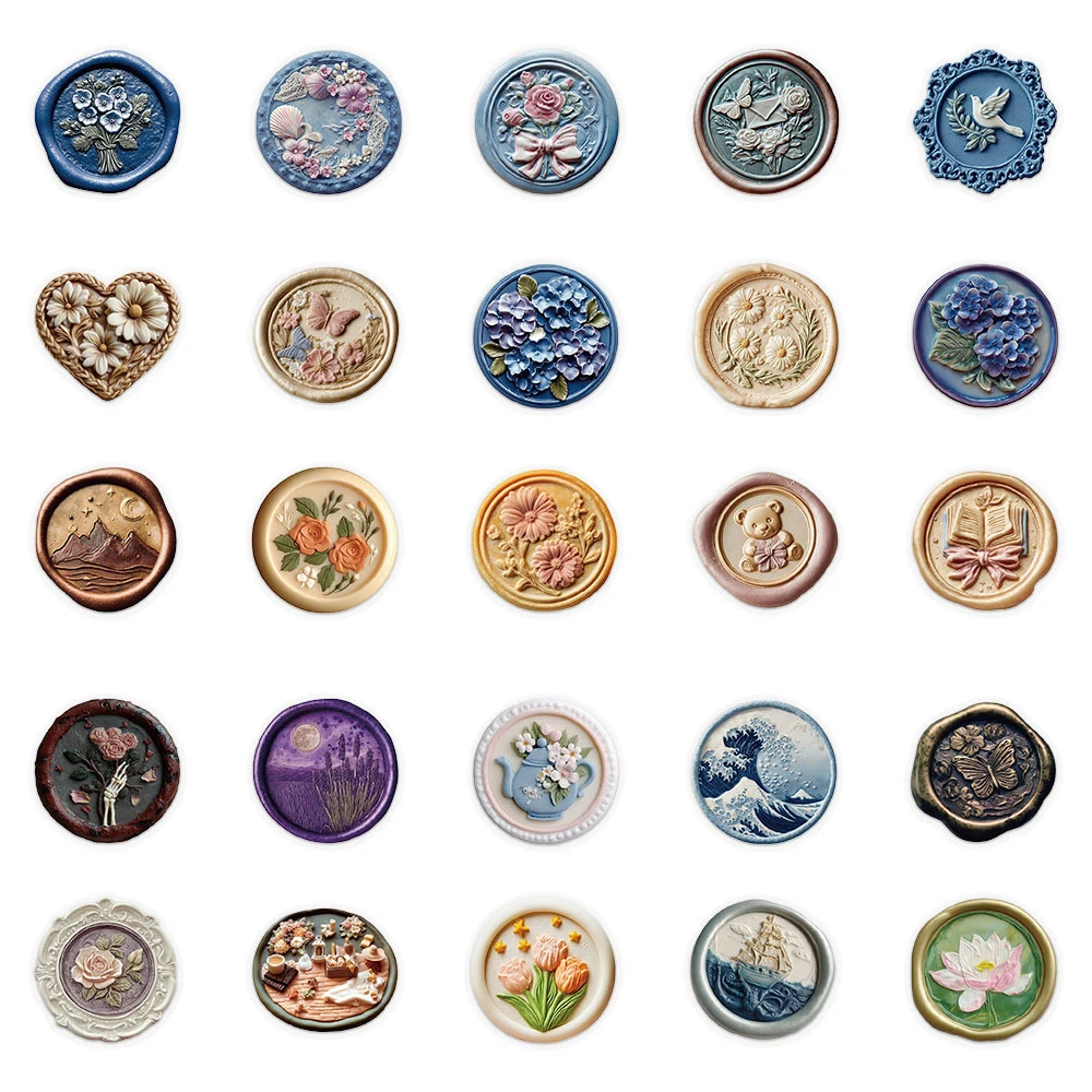 10/30/50pcs Adesivos de Selo de Cera Vintage Coloridos com Padrões Estéticos para Decoração de Scrapbook, Telefone, Guitarra, Adesivos Fofos