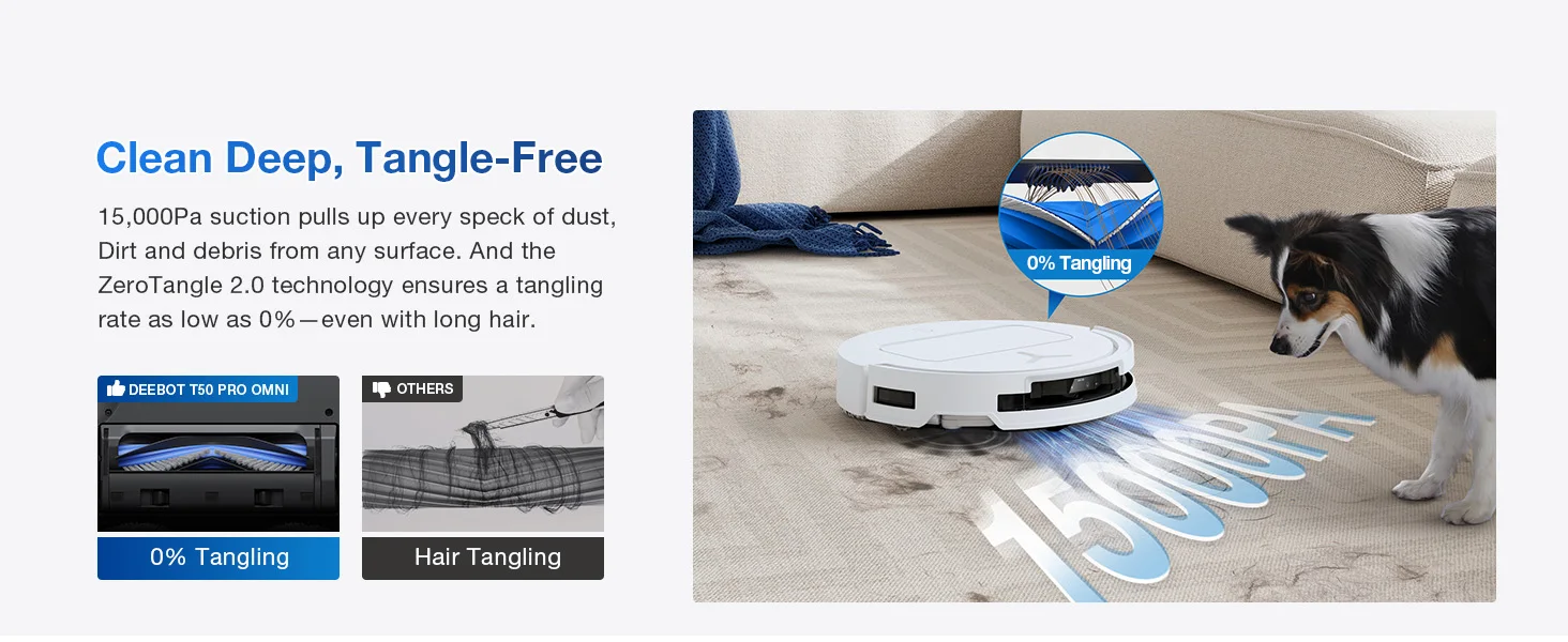 ECOVACS DEEBOT T50 PRO OMNI Robot Vacuum Cleaner Extend Side Brush and Mop 15,000Pa 75℃ Hot Water Mop Washing AIVI 3D 3.0, White
