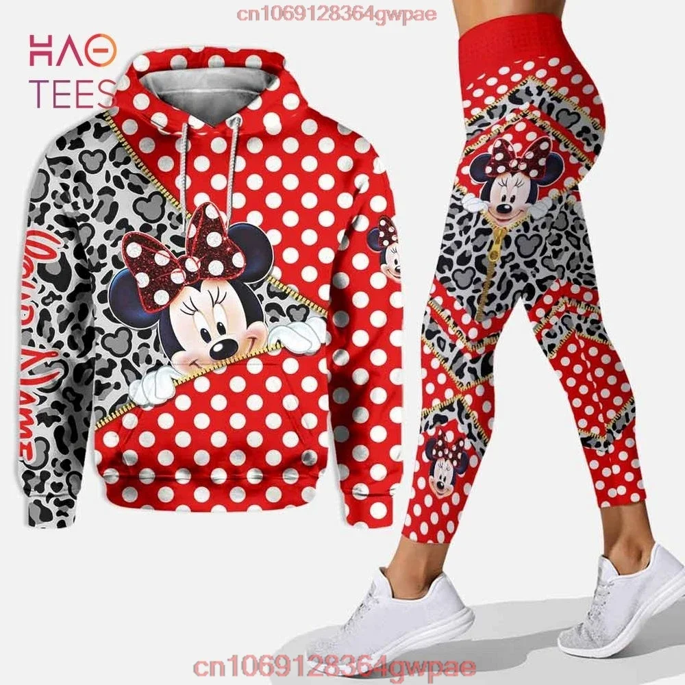 CustomizeName-Sudadera con capucha de Minnie para mujer, conjunto de pantalones de Yoga de Minnie, pantalones de chándal, Sudadera con capucha de Yoga de Disney, mallas, chándal de moda