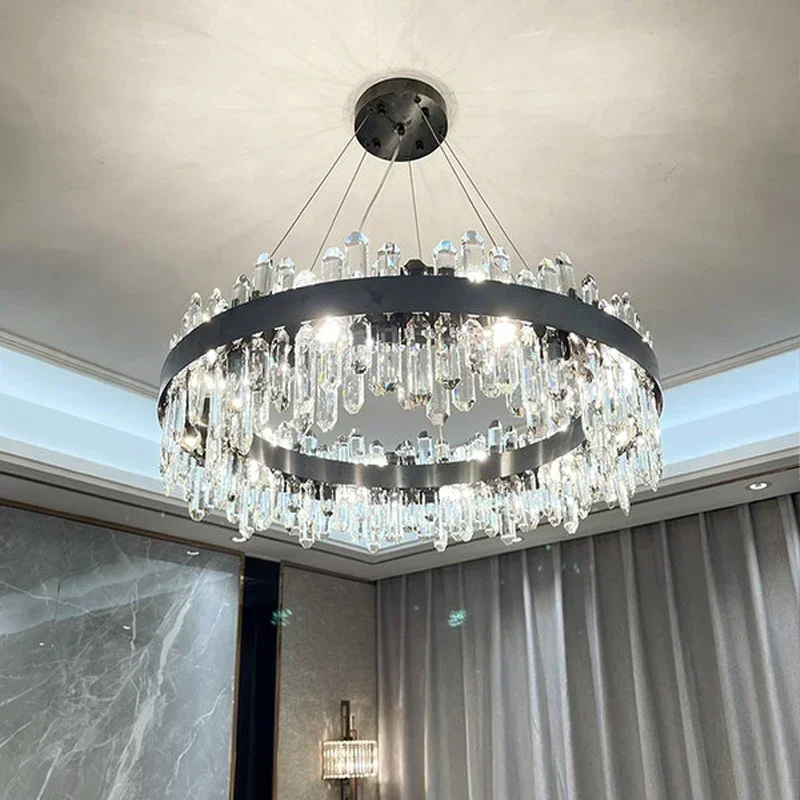 

Modern Luxury Black Crystal LED Chandelier round Shape Light for Living Room Dining Bedroom Home Decor Hanging Lamp