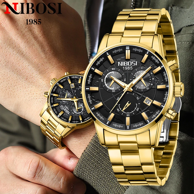 NIBOSI Brand Luxury 2025 Orologio al quarzo da uomo Orologio impermeabile in acciaio inossidabile Cronografo luminoso Orologi per uomo reloj hombre