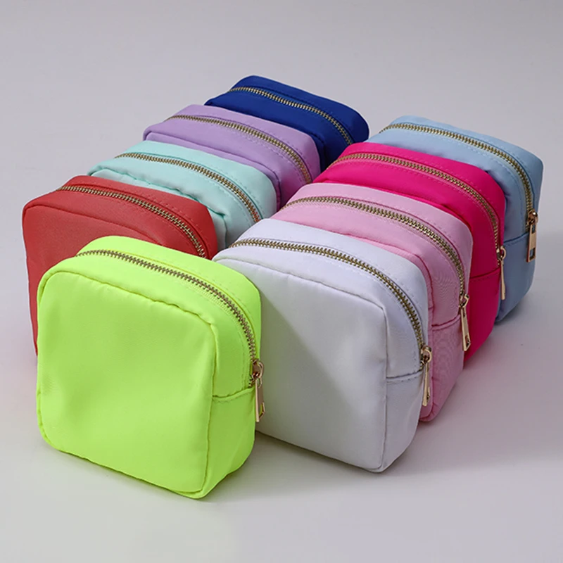 Preppy Nylon Cosmetic Bags Letter Patches Makeup Bag