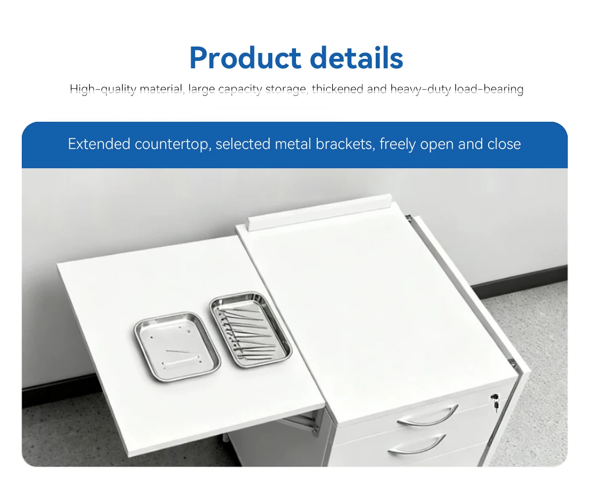 Durable Stainless Steel Dental Cabinet, Movable Medical Trolley Cart for Clinic, Convenient Top Storage Equipment