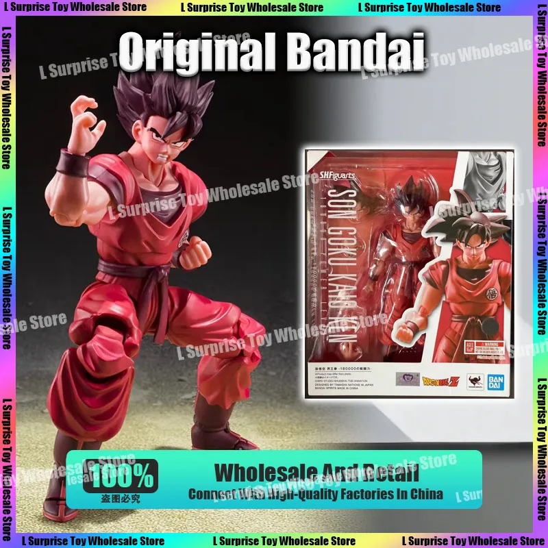 Original Bandai SH Figuarts SHF Dragon Ball Son Goku Kaio-Ken 180000 Power Level Anime Action Figures Model Toys Gifts