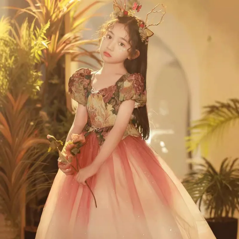 Evening for Girls, Light Luxury Niche High-end Princess Dress, Children's Host, Flower Girl, Piano Performance Costume, Au
