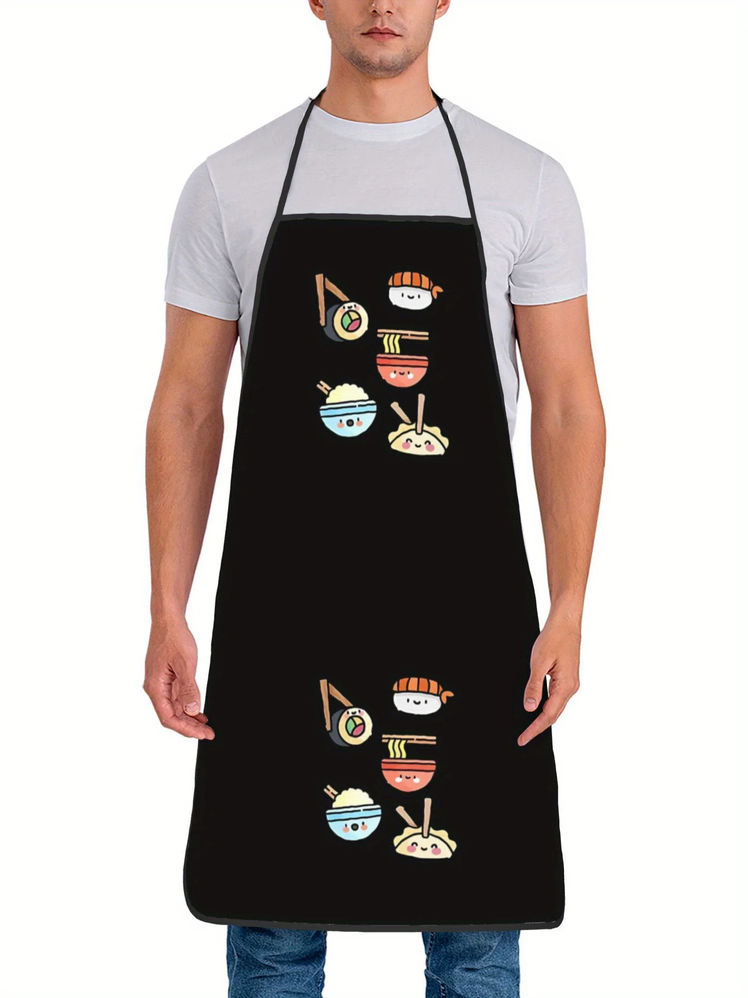 Japanese Food Print Kitchen Apron - Sushi Ramen Noodle Design Chef Bib for Cooking Baking