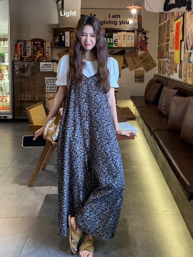 

Комплект широких брюк с цветочным принтом, женский летний повседневный комбинезон для похудения, комплект из двух предметов, длинные брюки с высокой талией