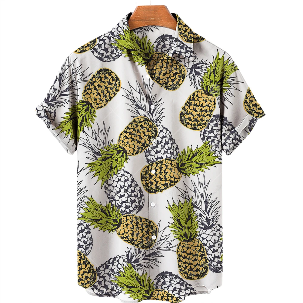 Autumn New Men Shirts 3d Pineapple Printed Short Sleeve Blouse Casual Oversized T-shirts Tops Hawaiian Shirts For Men Clothing