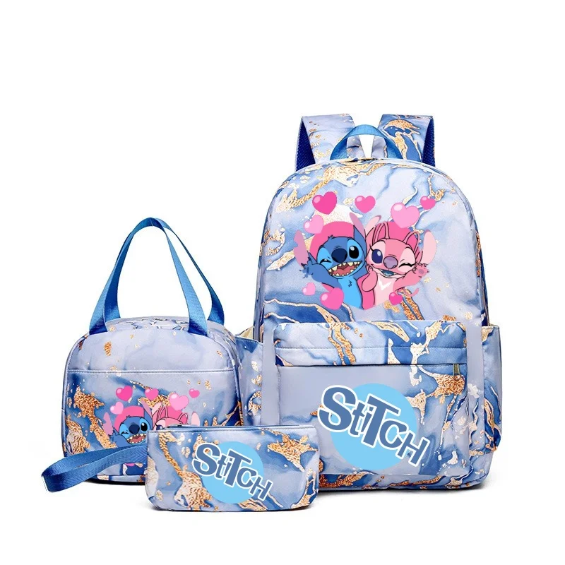 Lilo & Stitch Anime Print Backpack Set With Lunch Bag And Pencil Bag, Large Capacity Lightweight And Breathable Outdoor Knapsack