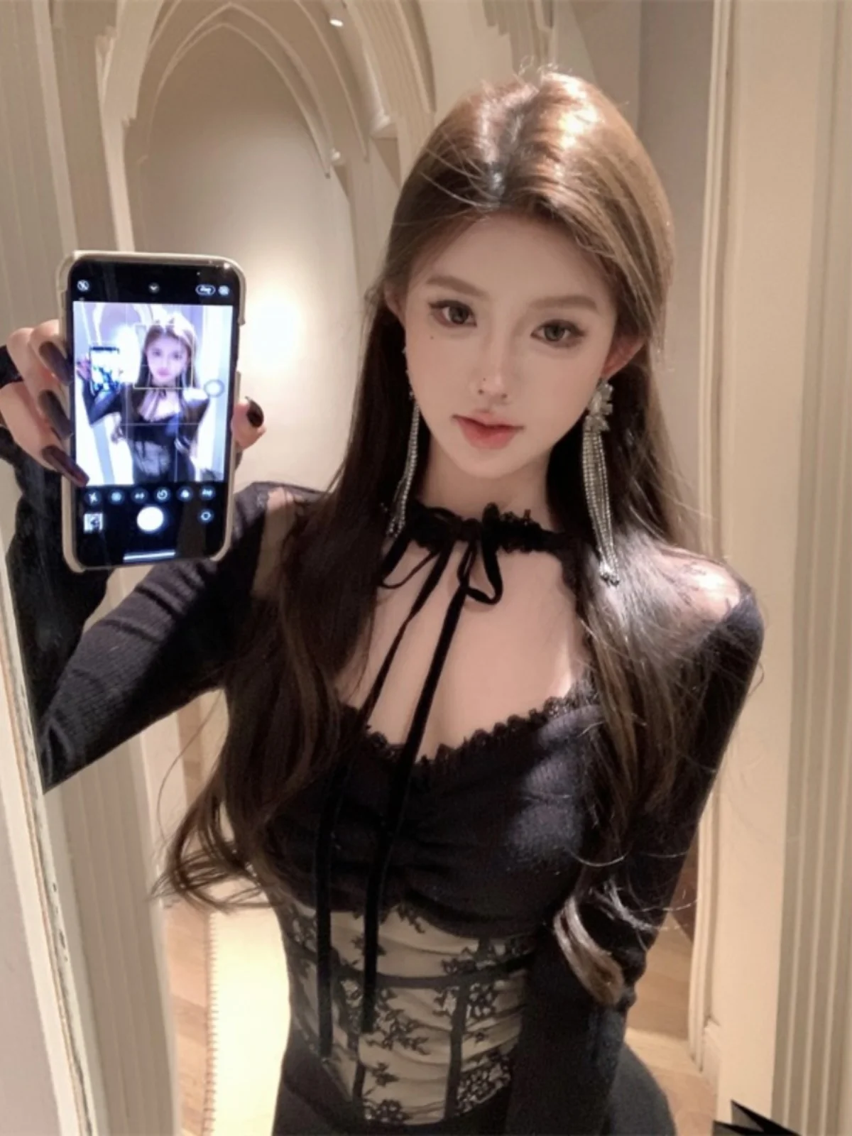 

Новинка 2024: Длинный вязаный топ с кружевными вставками для женщин, облегающий, универсальный, из полиэфирного волокна, осенний