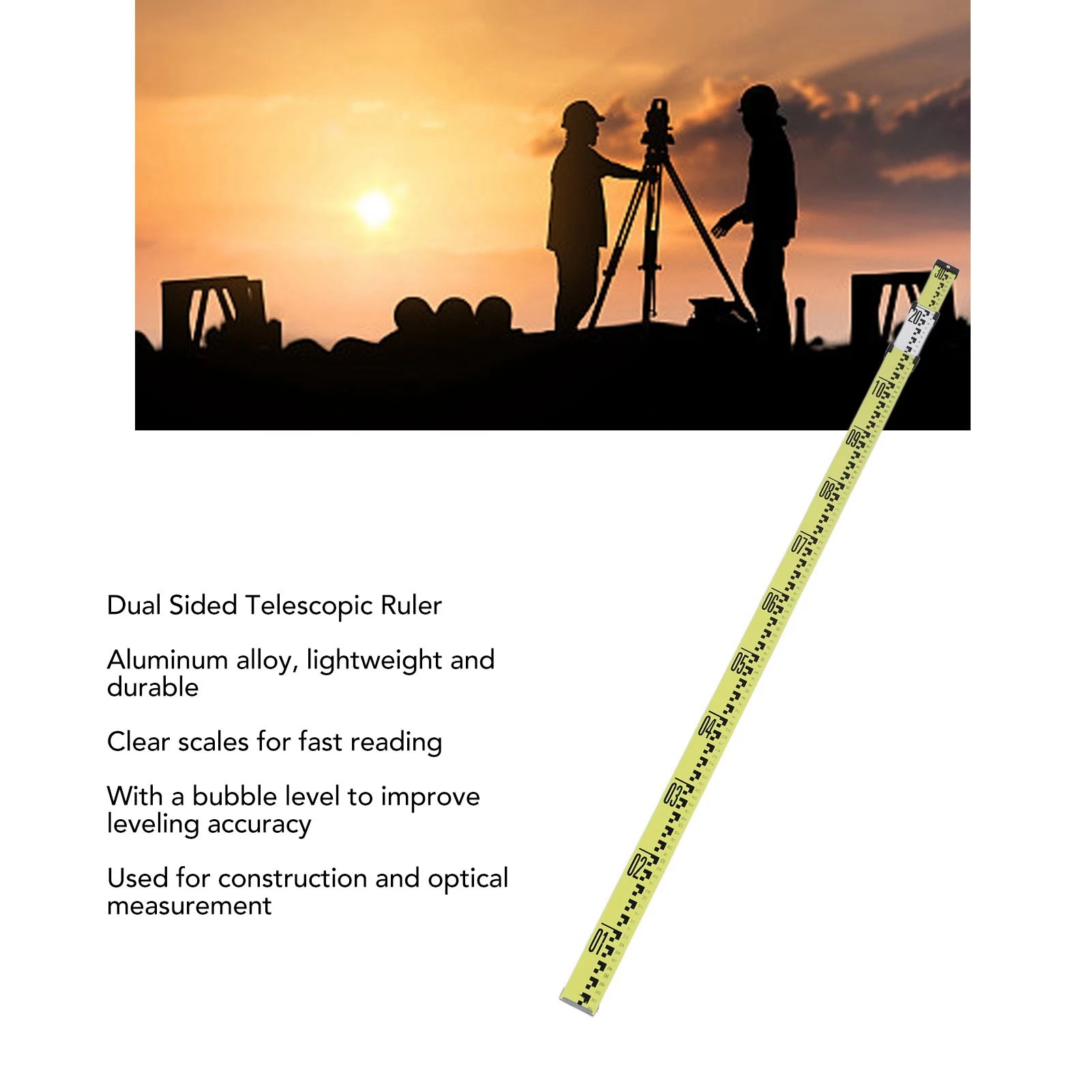 Dual Sided Telescopic Ruler Bubble Level Ruler Corrosion Resistance 3 Meter High Accuracy for Construction Optical Measurement