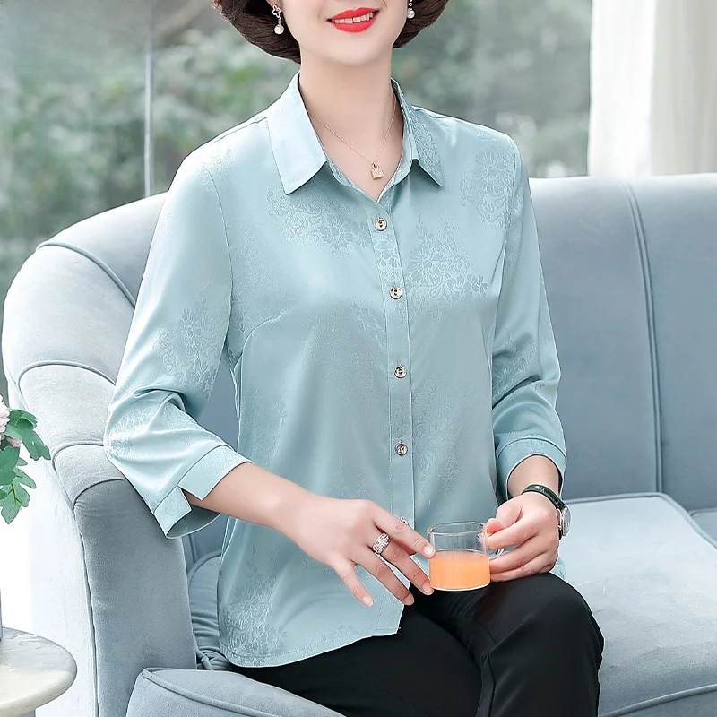 

Spring Faion Mommy irt Set 2025 New Sle Middle-Aged And ly Chiffon ort-Sved Top Lady Spring Autumn Seven-Quar...