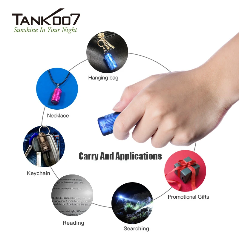 TANK007 Torch 100LM Mini Flashlight LR44 Coin Cell Battery Pocket LED Light IPX7 Waterproof and Shockproof Flashlights E15