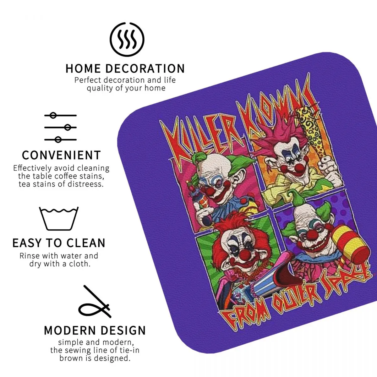 Killer Klowns From Outer Space Coasters Kitchen Placemats Insulation Cup Coffee Mats For Decor Home Tableware Pads Set of 4