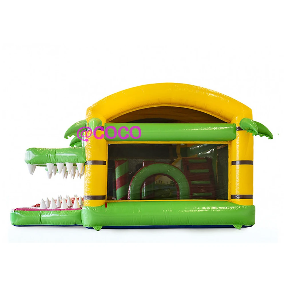 free ship to sea port,crocodile inflatable bouncy combo, newest custom inflatable jumper house with slide