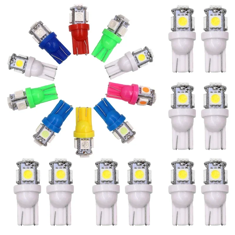 

10Pcs T10 LED W5W 5050 5SMD 12V LED Car Interior Light License Plate Bulb Turn Lamps 5w5 t10 White Red Yellow Green Pink Blue