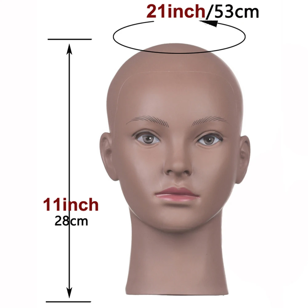 رأس عارضة أزياء أصلع بني أنثى/ذكر مستحضرات تجميل احترافية لصنع الشعر المستعار وعرض الشعر المستعار والنظارات والشعر #3