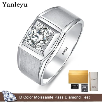 Yanleyu D color 1.0 carat Moissanite ring for men real platinum PT950 luxury man iced out ring wedding fine jewelry gift