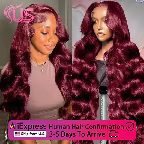 99j Burgundy 13x6 HD Lace Frontal Human Hair Wig 200 Density Body Wave 13x4 Lace Front Wigs Brazilian 100% Human Hair Wigs