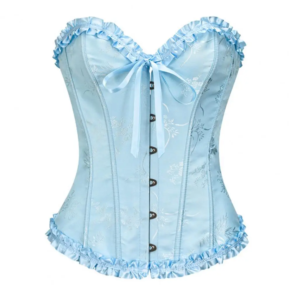 Women Corset Jacquard Ruffled Trim Boned Sexy Overbust Push Up Bustier Top Corset Slimming Corsets Women Sexy Supportive Bustier