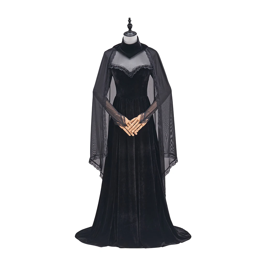 

Женское готическое платье, бархатное платье на Хэллоуин с высоким воротником, накидка с длинными рукавами, платье макси в стиле панк, сексуальные облегающие вечерние платья