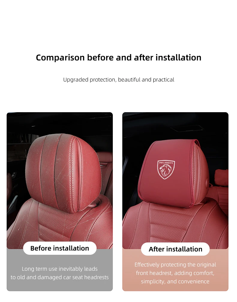 2 Stück Autositz-Kopfstützenkissen-Schutzhülle Zubehör für Peugeot 206 307 308 207 3008 208 407 508 2008 5008 301 406 408 607 – Detail 3