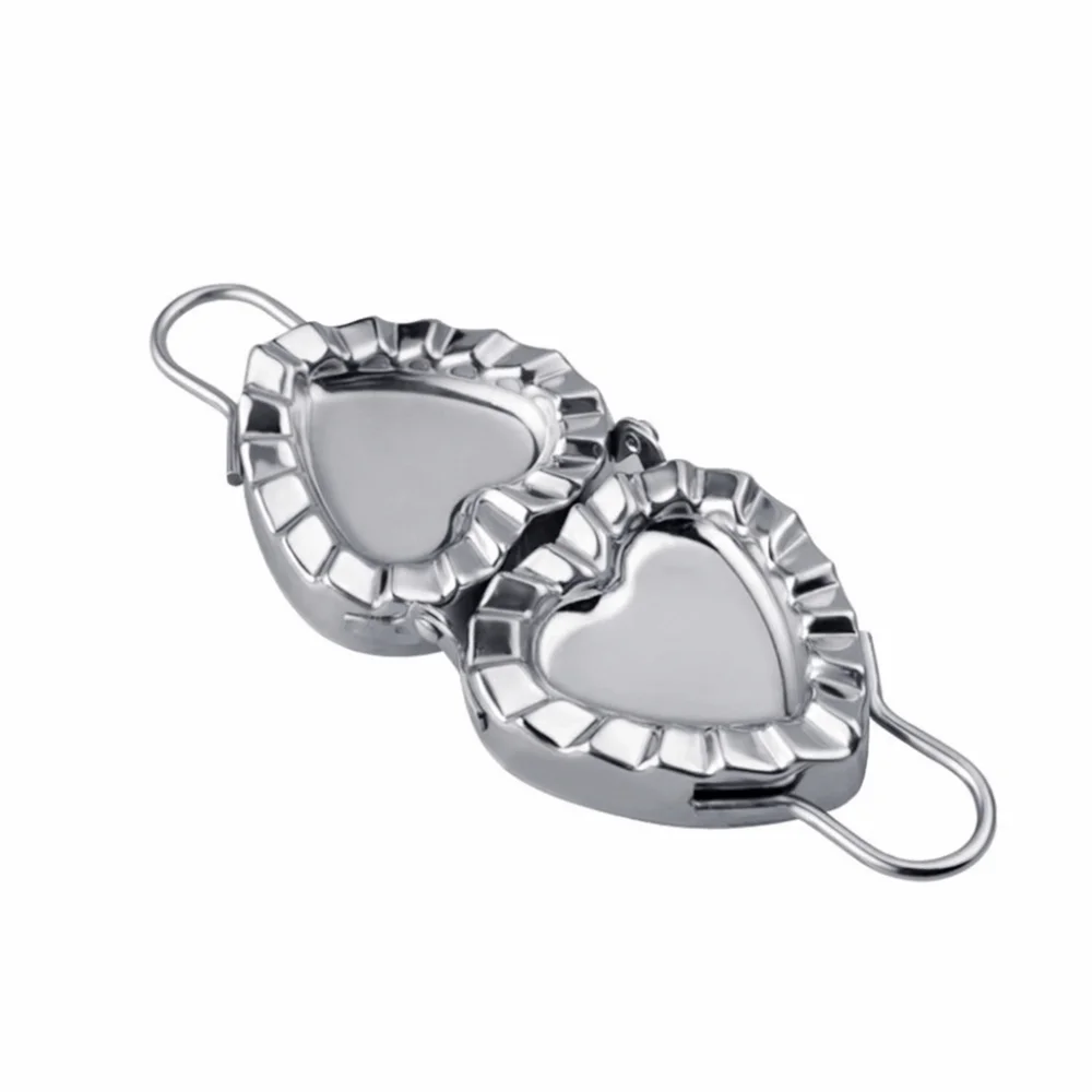 Stainless Steel Heart Shaped Dumpling Maker Crimped Edge Folding Dumpling Press Mold Dual Handles Rust-proof