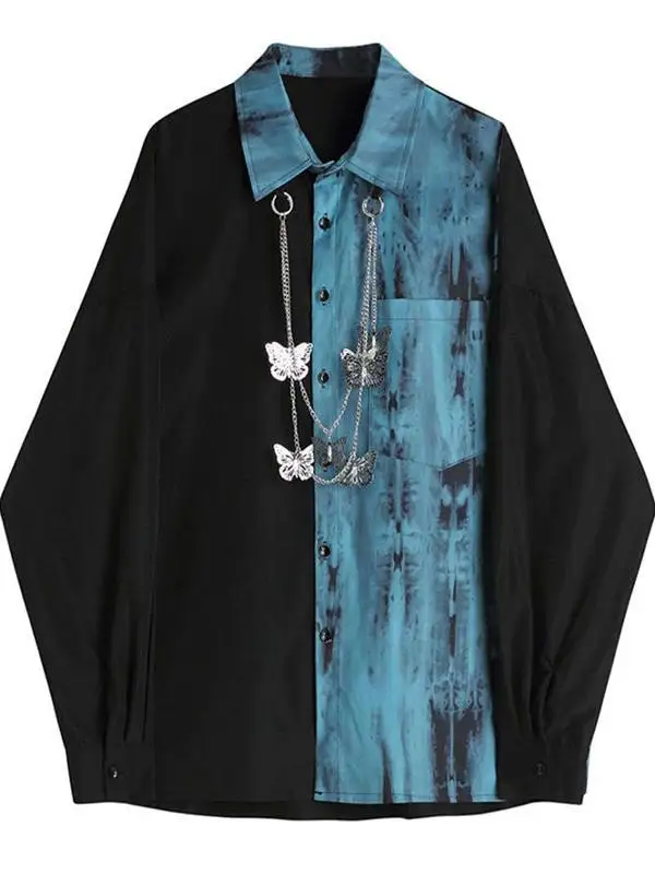 

Large Size Men's Shirt American Dyed Long Sleeve Summer Korean Style Chain INS Couple's Shirt Collar Color