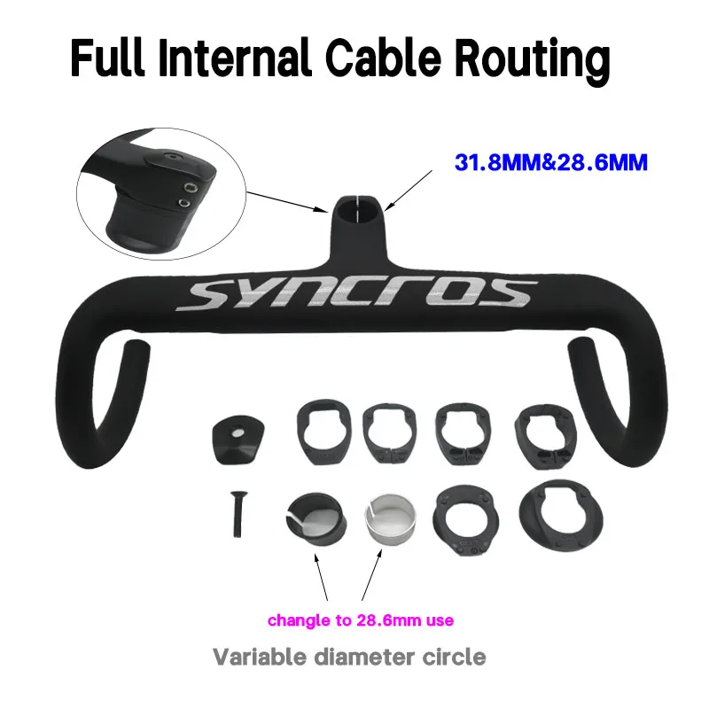 

SYNCROS Road Handlebar T1000 Integrated Carbon Road Handlebar 28.6mm 31.8mm stem Internal Routing Bike Accessories and Spacers