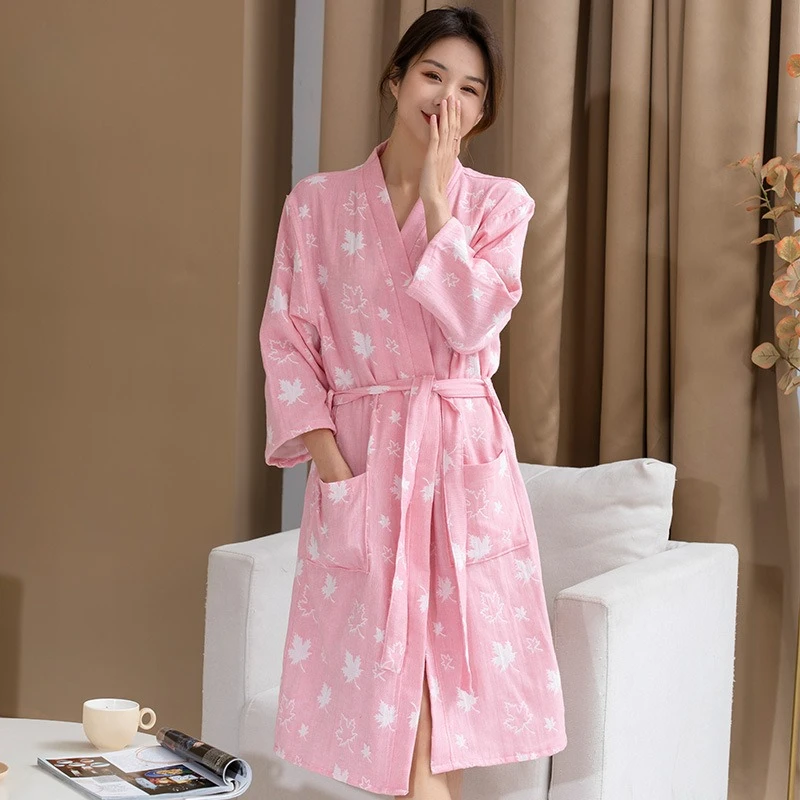 ملابس نوم نسائية رداء حمام قطني تصميم رقيق للربيع والخريف بأكمام تسعة أرباع رداء حمام يوكاتا ماص سريع الجفاف #5