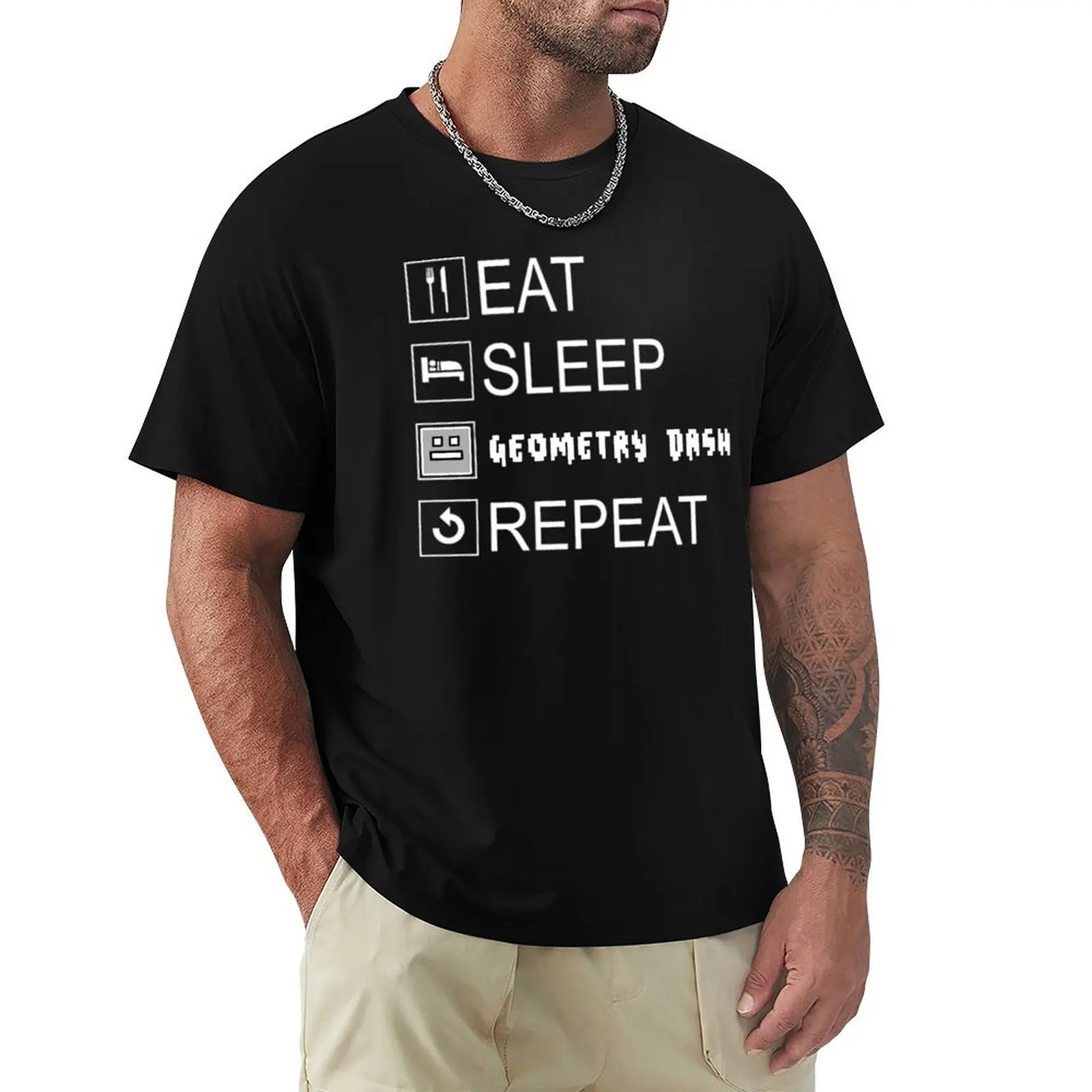 Eat Sleep Geometry Dash Repeat T-Shirt men t shirt cotton 100% T-Shirt