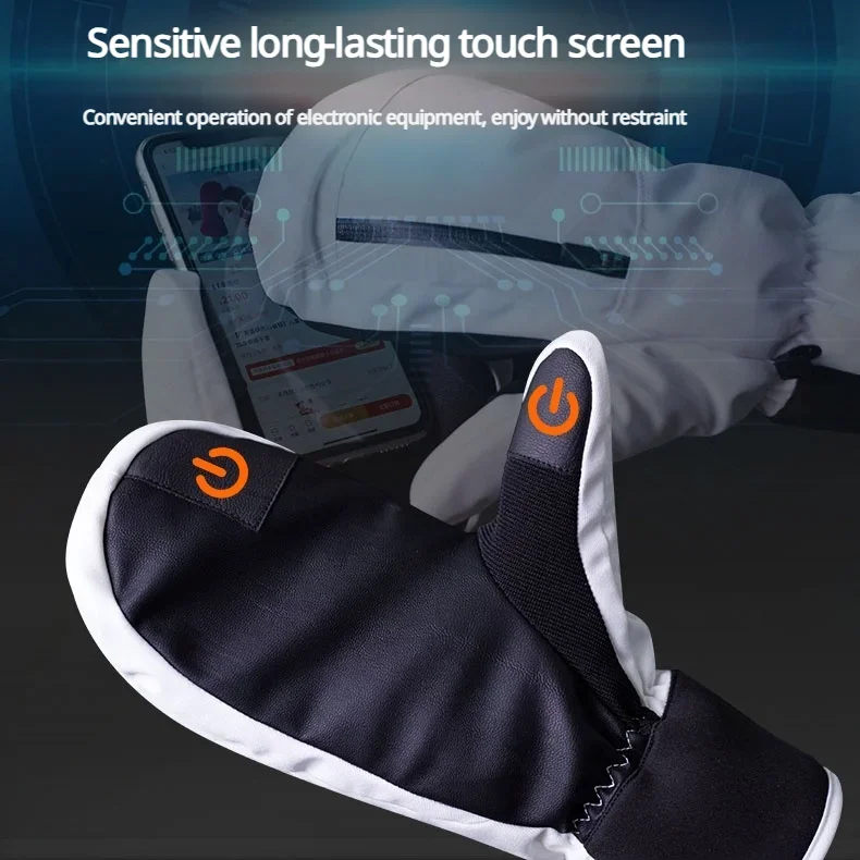 Luvas de esqui brancas para adultos de camada dupla Luvas de neve de inverno com à prova d'água e resistentes ao desgaste com luvas internas