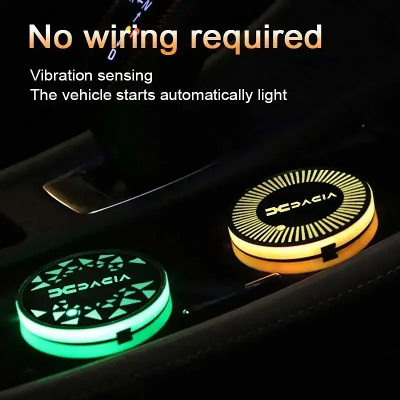 Luminous Car Water Cup Coaster LED Drink Cup Holder Mat dla Dacia Duster Logan Spring Lodgy Dokker Sandero Stepway Akcesoria