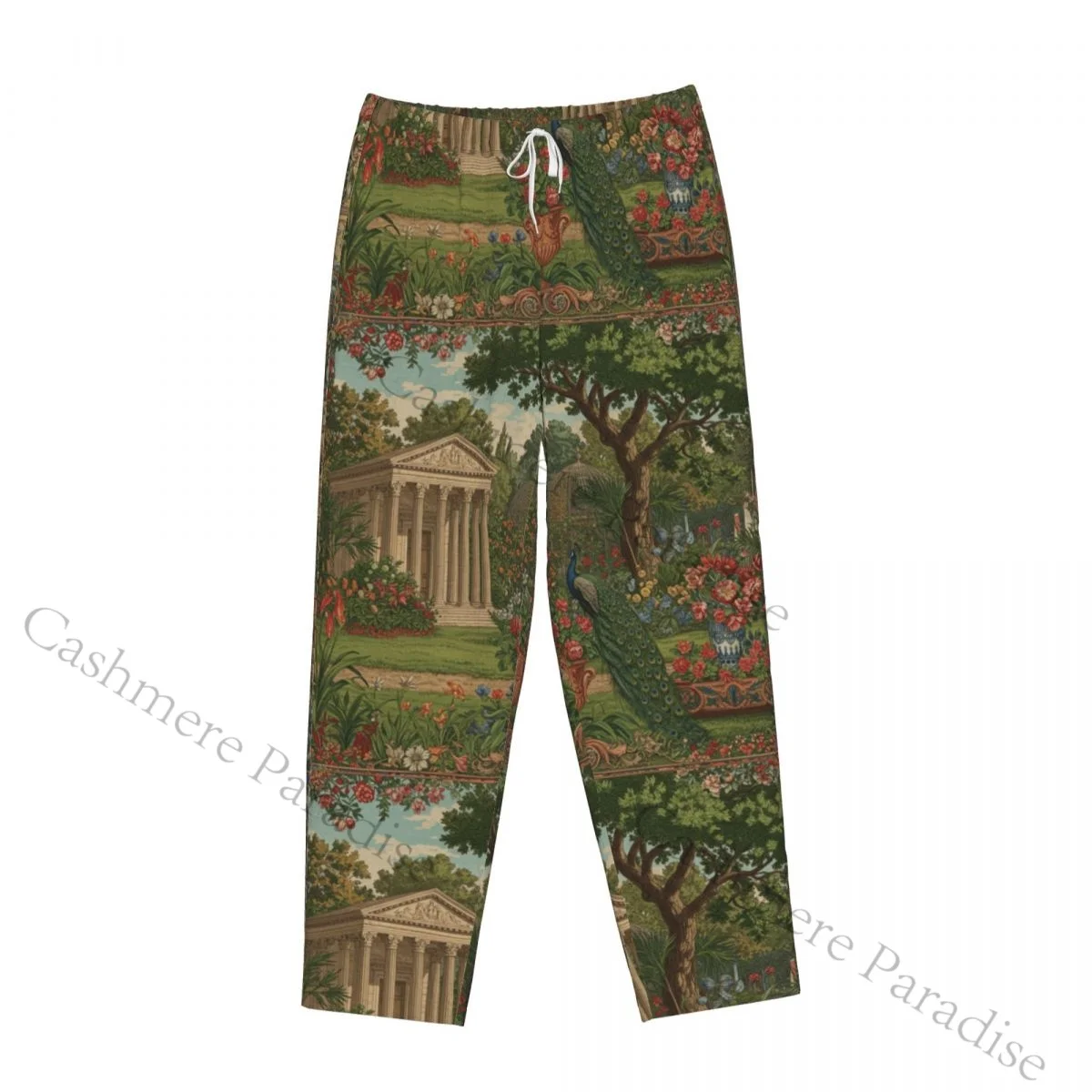 Mughal Garden Flanell-Pyjamahose mit Pfauen- und Vogelbogen für Damen, weiche, warme Schlafhose mit elastischem Bund