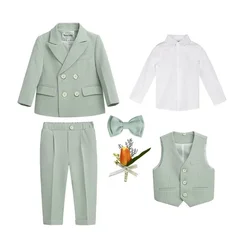 Boys Birthday Blazer Set Spring 2024 Toddler School Uniform Outfits Green Handsome Flower Child Wedding Costume 2 3 4 6 8 Years