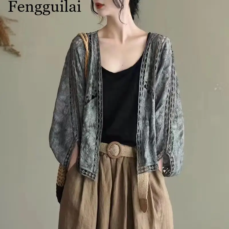 

Vintage versatile loose hollow lace cardigan for women, air-conditioning sun protection top