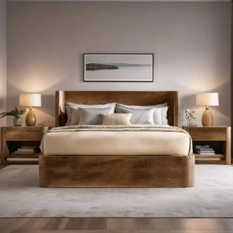 

Home Hotel American Wood Bedroom Furniture Panel Platform Bed