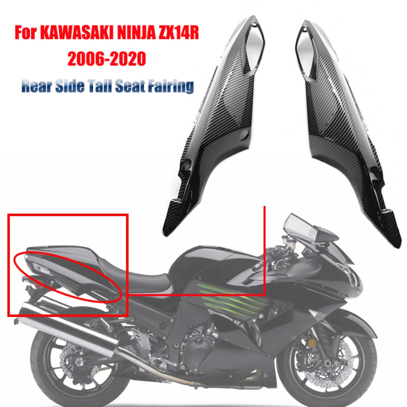 For Kawasaki Ninja ZX14R 2006-2020 Motorcycle Rear Tail Seat Side Wing Panel Fairing Cowl Bodywork Cover Replacement Modified