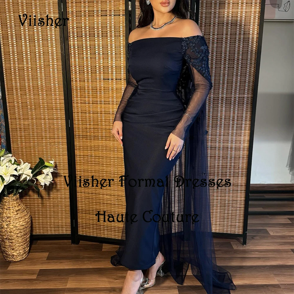 

Black Mermaid Prom Party Dresses for Women Sweetheart Mono Satin Evening Dress with Sleeve High Split Sexy Formal Gowns