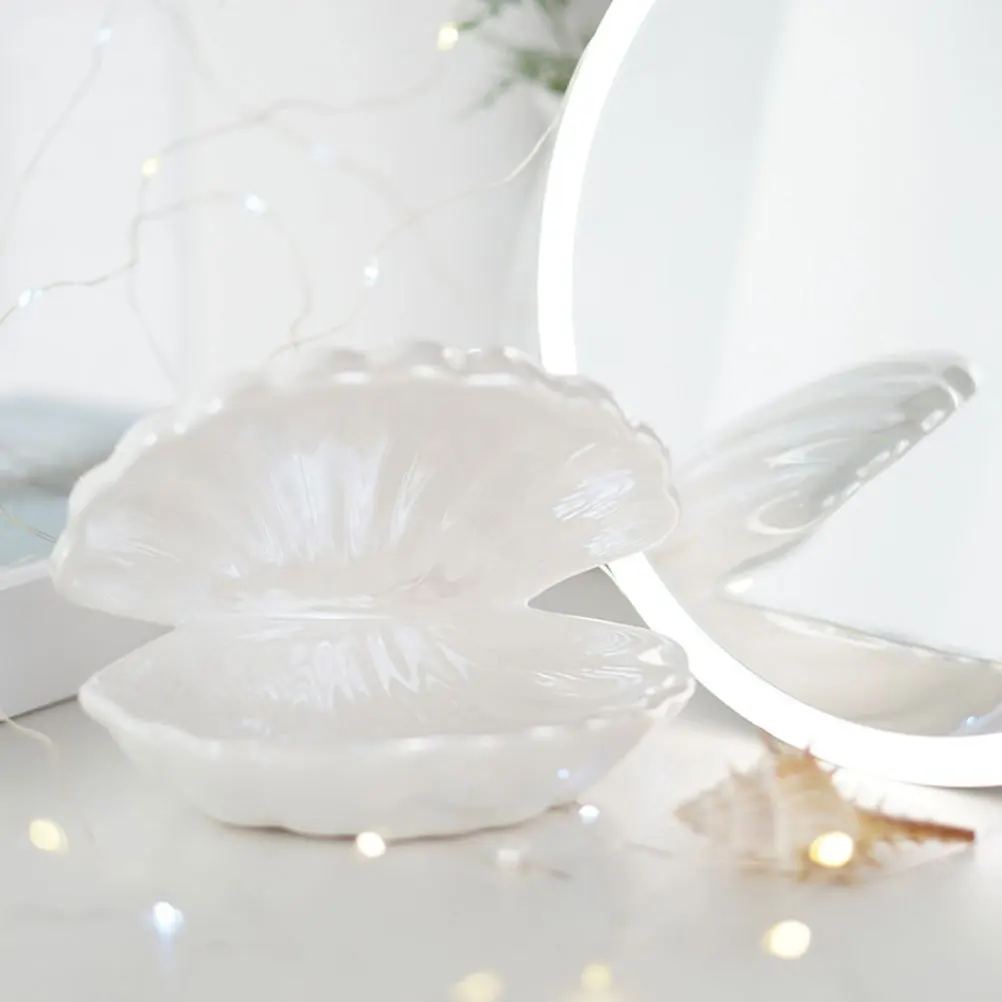 صندوق تخزين المجوهرات على شكل صدفة منظم حامل مجوهرات صغير للخواتم والأقراط وحقيبة تخزين مزخرفة للاقتراح #5