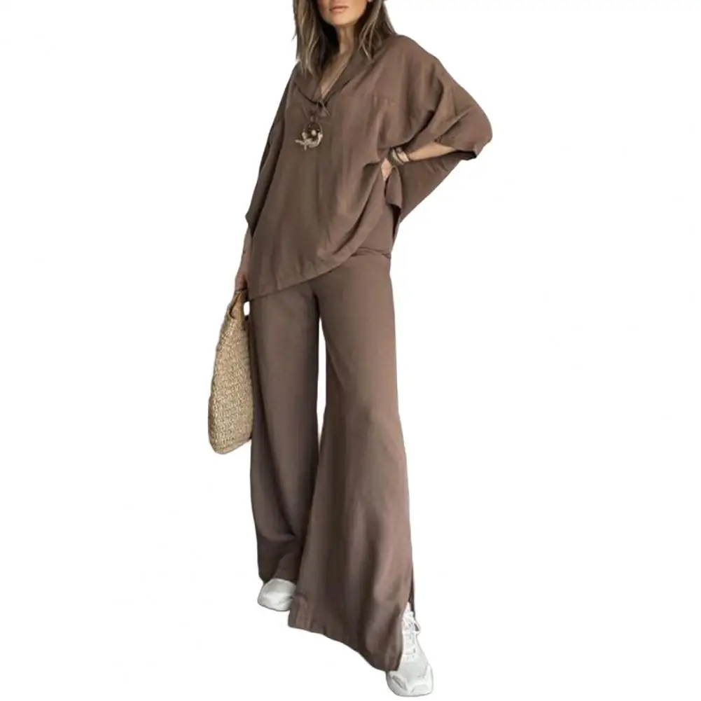 

Дышащий женский костюм, стильный женский комплект из двух предметов для отдыха с пуловером большого размера, топ, широкие брюки на осень весну/лето