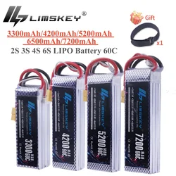 Limskey 2S 3S 4S 6S RC Lipo Battery 7.4V 11.1V 14.8V 22.2V 3300mah 4200mah 5200mah 6500mah 7200mah T XT60 Hard Case RC Parts 60C